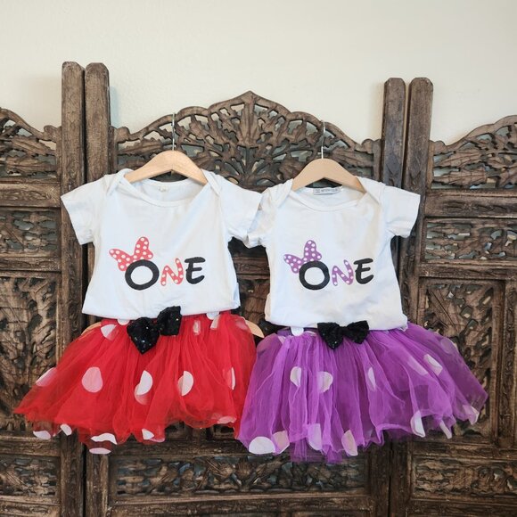2/2 First Birthday Minnie, Disney Outfits! 12m, twin girls - Picture 2 of 3